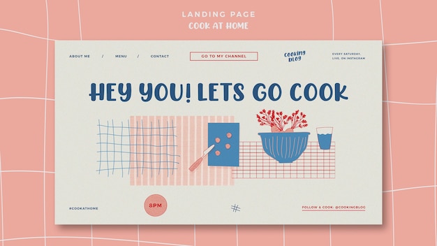 Free PSD cook at home landing page with illustration