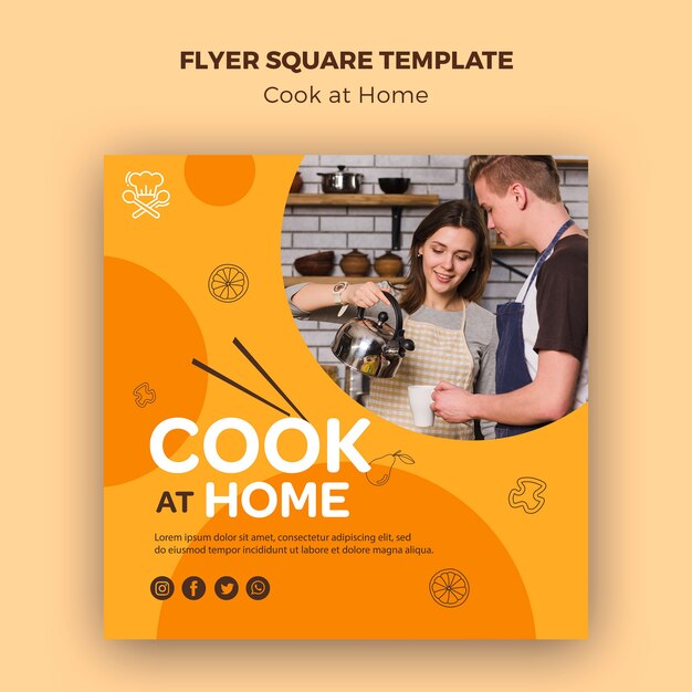 Cook at home template square flyer