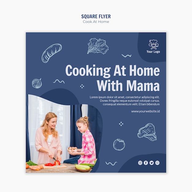 Free PSD cooking at home square flyer design