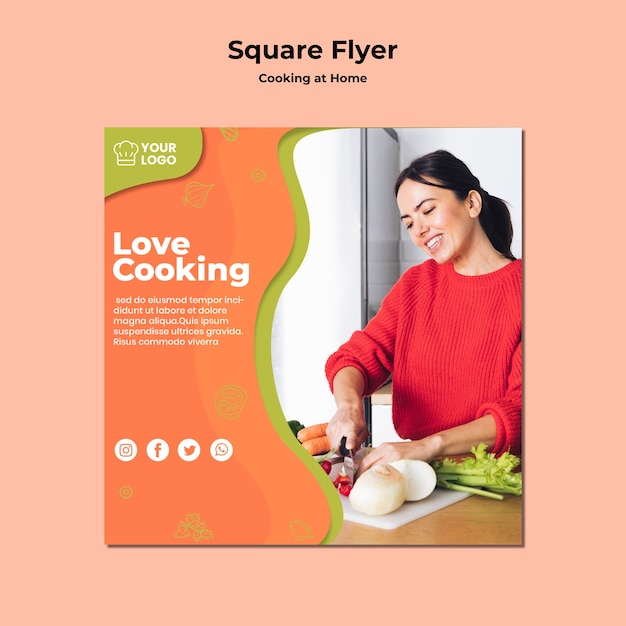 Free PSD cooking at home square flyer