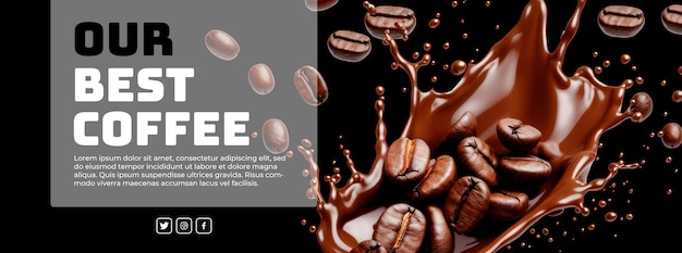 Free PSD cool banner with splash and coffee beans on a black background