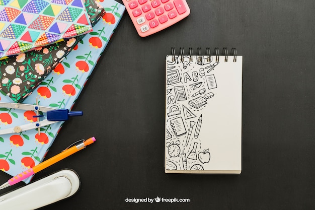 Cool composition with notebook and school materials