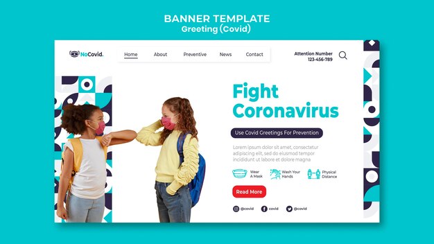 Coronavirus greetings landing page template with photo