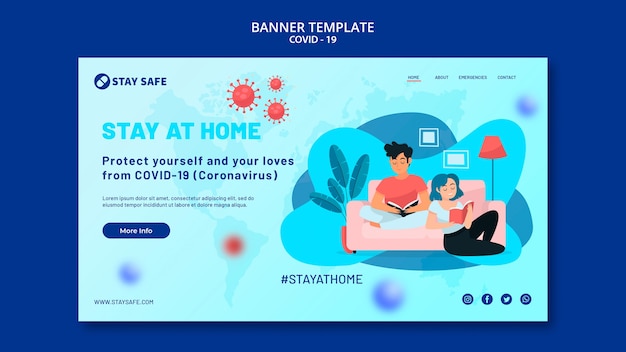 Free PSD covid-19 banner with illustration