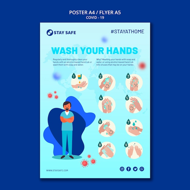 Free PSD covid-19 flyer template with illustration