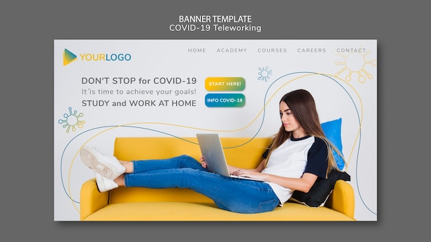 Free PSD covid19 banner template with picture