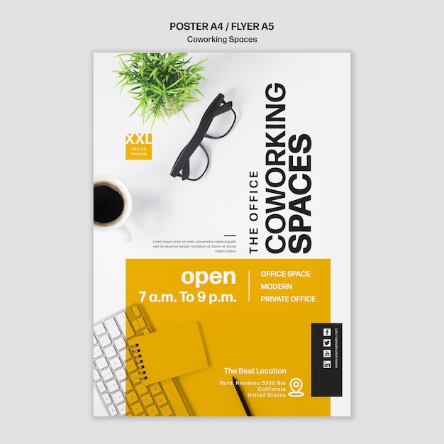 Free PSD coworking office space flyer template