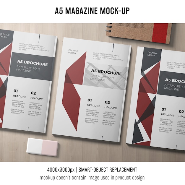 Free PSD creative a5 magazine mockup