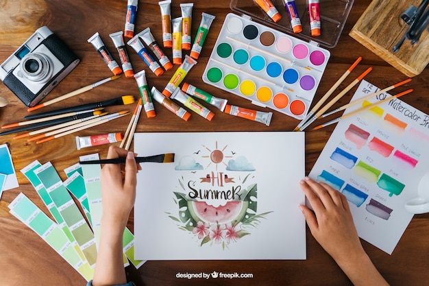 Free PSD creative art and paint mockup