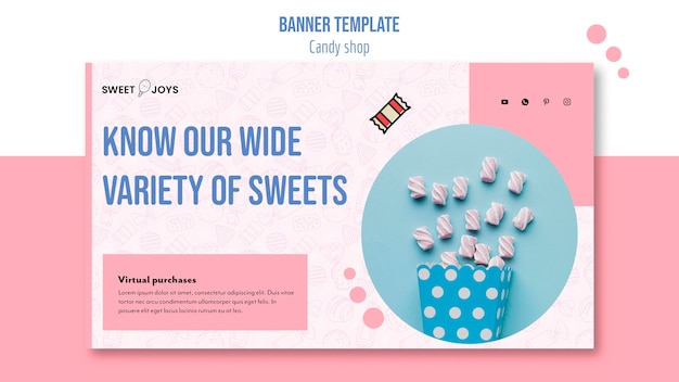 Free PSD creative candy shop horizontal banner template