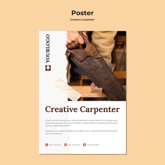 Free PSD creative carpenter template poster