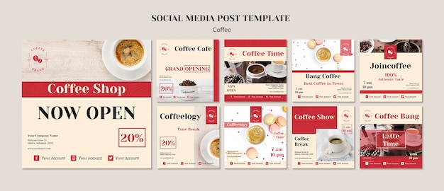 Creative coffee shop social media posts template