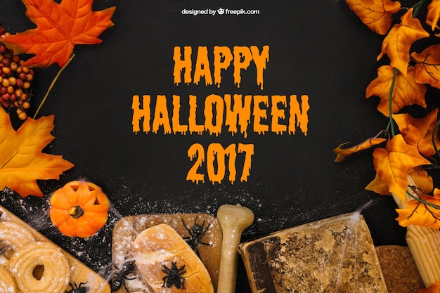 Free PSD creative halloween mockup