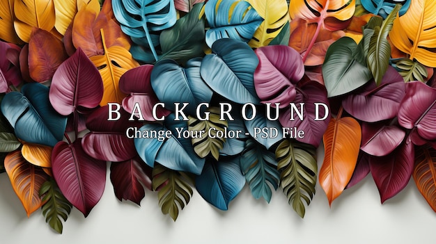 Free PSD creative layout made of colorful tropical leaves on white background