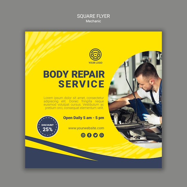 Free PSD creative mechanic square flyer with photo