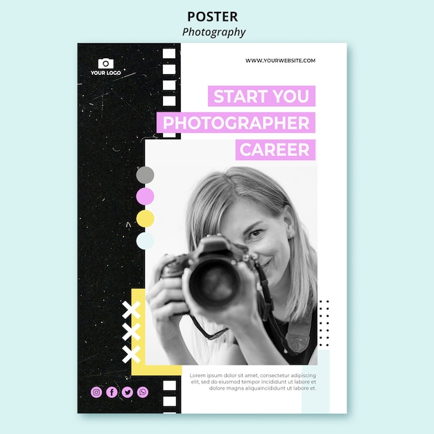 Free PSD creative photography poster template with photo