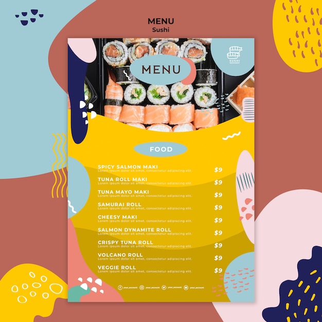 Creative sushi restaurant menu template