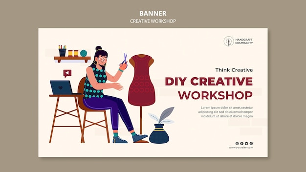 Free PSD creative workshop horizontal banner template