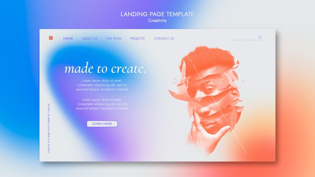 Creativity landing page template with subtle gradient style