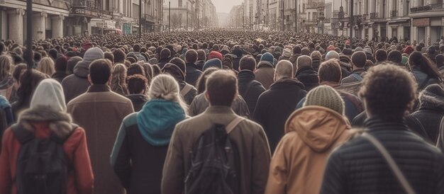 Free PSD crowd of people protesting together walking in the city generative ai