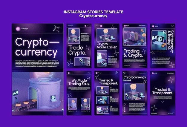 Free PSD cryptocurrency design template of instagram stories