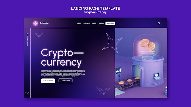 Free PSD cryptocurrency design template of landing page