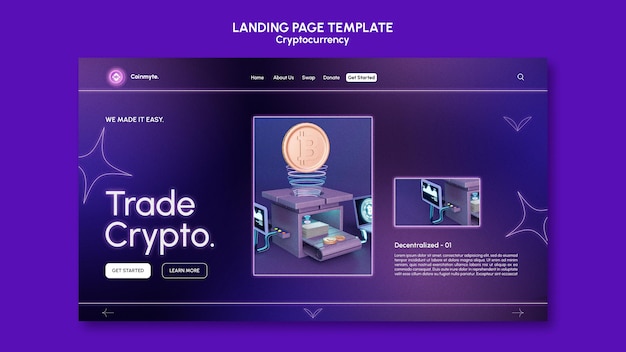 Free PSD cryptocurrency design template of landing page