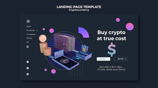 Free PSD cryptocurrency design template of landing page