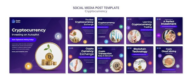 Free PSD cryptocurrency social media posts design template