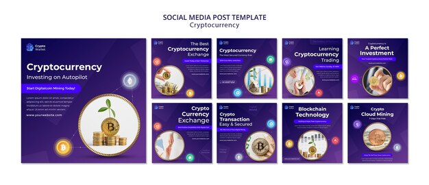 Cryptocurrency social media posts design template