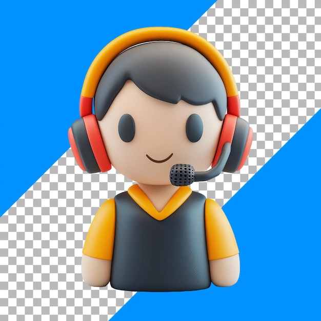 Free PSD cute 3d customer service agent with headset on blue and transparent background