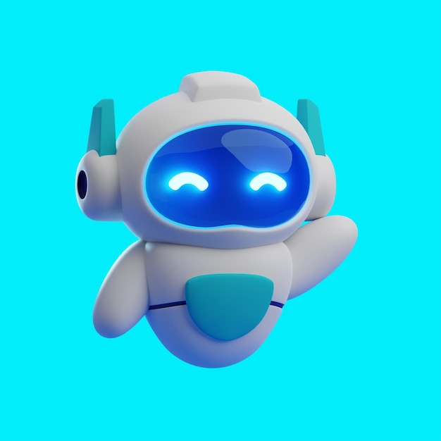 Cute 3D Robot Waving Hand Cartoon Vector Icon Illustration People Technology Isolated Flat Vector