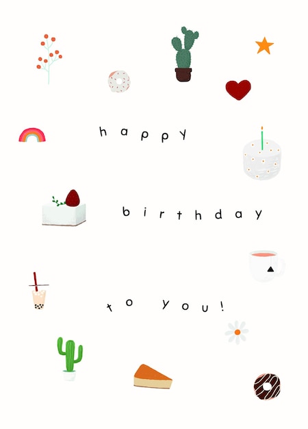 Cute birthday greeting template psd with happy birthday to you text