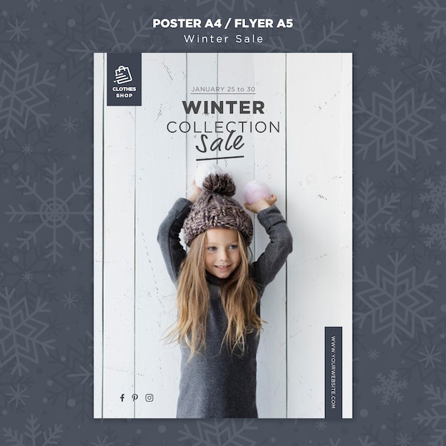 Cute child winter collection sale poster template