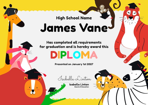 Free PSD cute colorful certificate template psd in safari design for kids