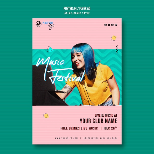 Free PSD cute girl music festival poster template