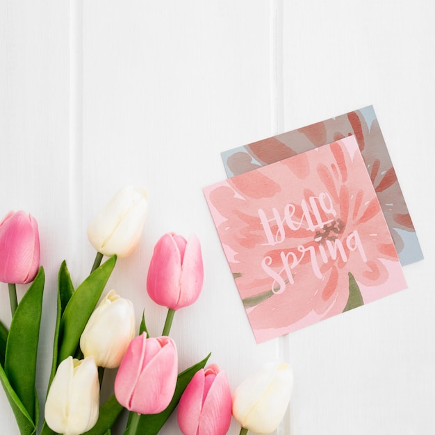 Free PSD cute message on square paper nature spring concept mockup