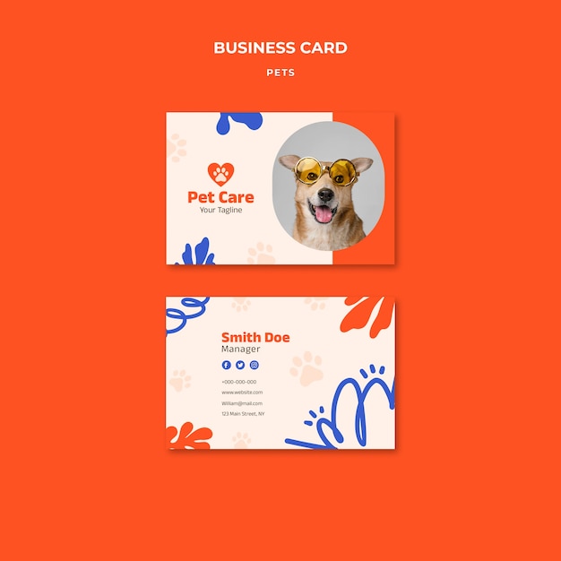 Free PSD cute pets business card template