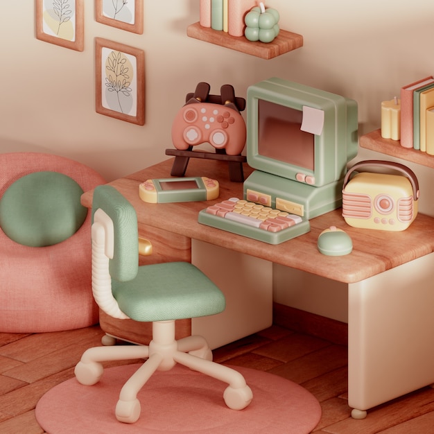 Free PSD cute vintage interior design room