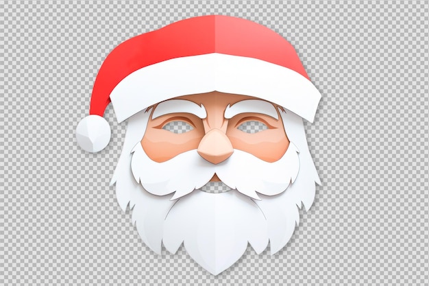 Free PSD cutout paper mask design with the face of santa klaus isolated on a transparent background