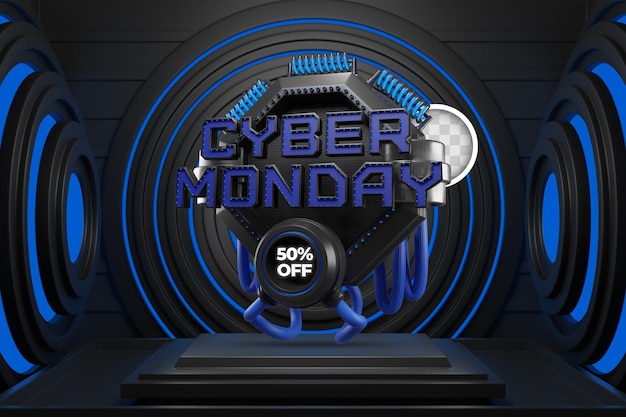 Cyber monday deals banner 3d illustration