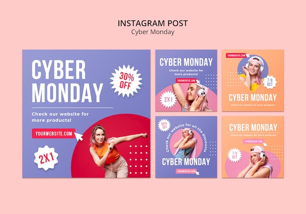 Cyber monday promotion instagram post set