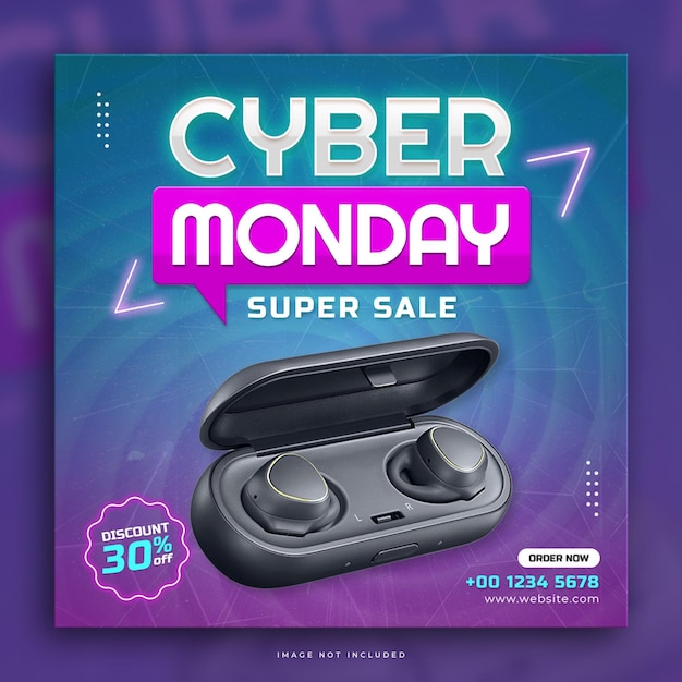 Free PSD cyber monday super sale social media post design template