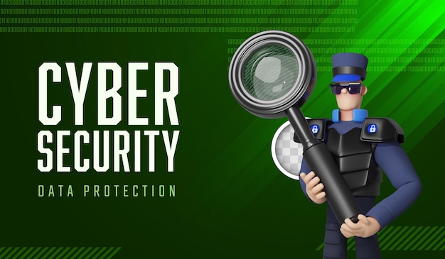 Cyber security banner 3d illustration