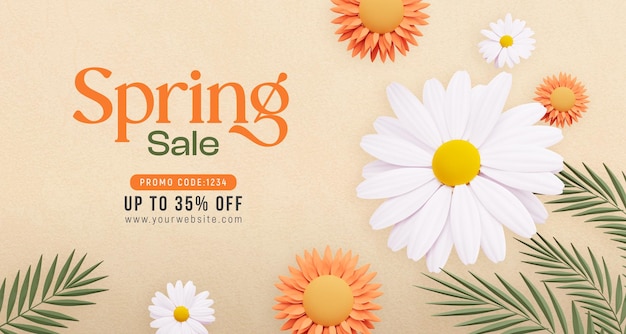 Free PSD daisies and gerbera flowers spring sale banner template