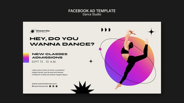 Dance lessons social media promo template with gradient design and stars