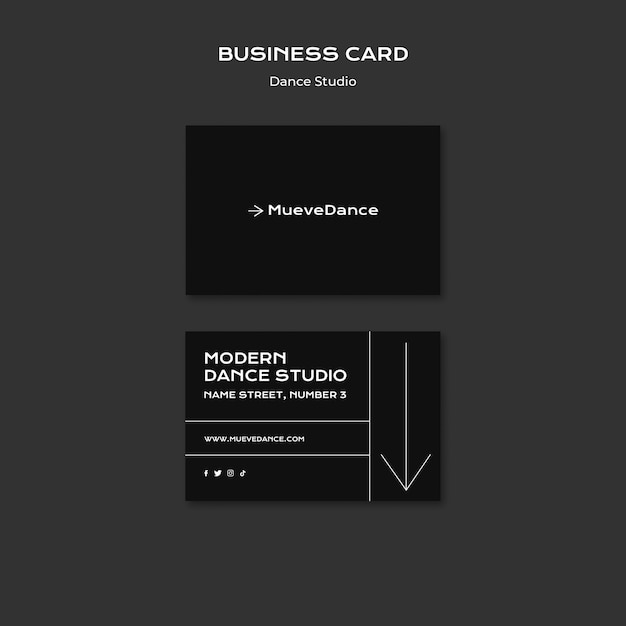 Dance studio horizontal business card template with minimalistic design