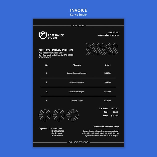 Free PSD dance studio invoice design