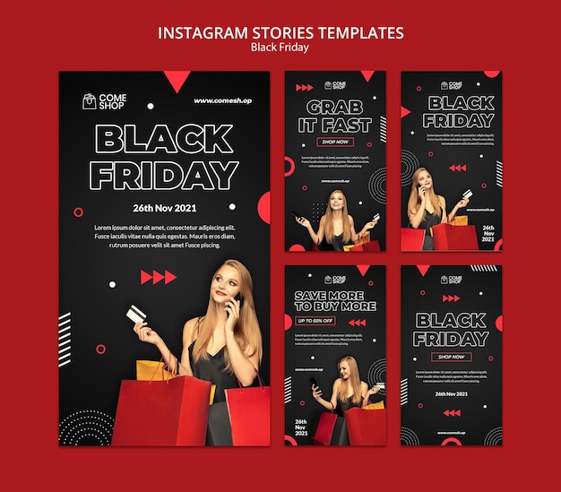 Free PSD dark black friday social media stories set