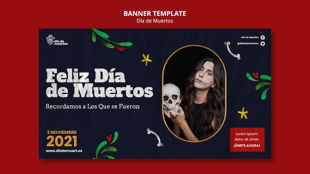 Dark dia de muertos banner template